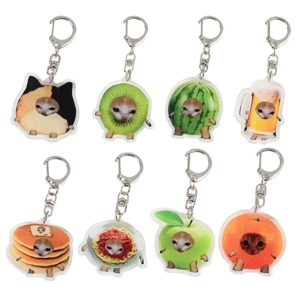 Meme Cat Food Fruit Faced Animal Acrylic Keychains - Image 8