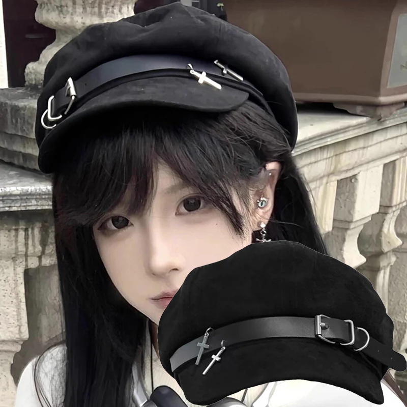 Gothic Cross Buckle Beret Hat - Image 3