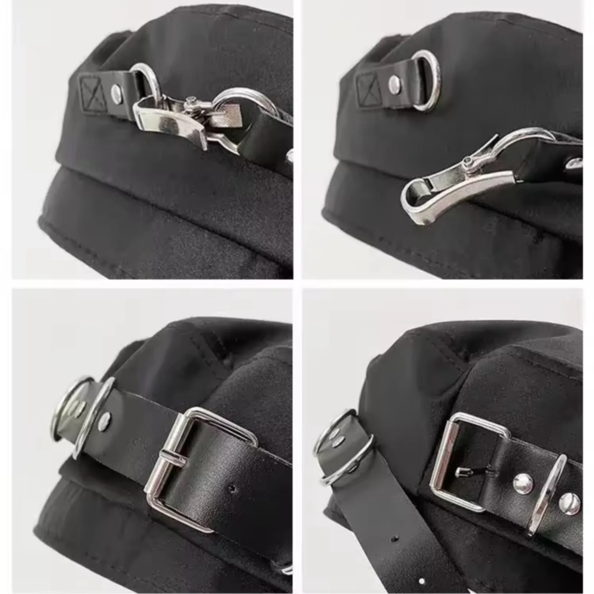Black Buckle Chain Strap Beret - Image 2