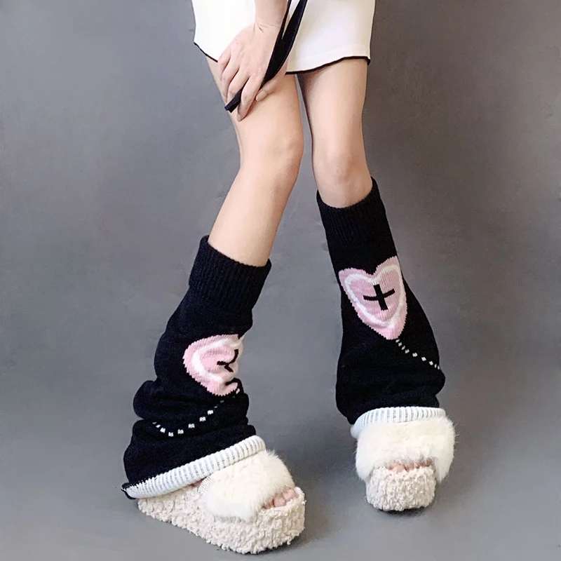 Leg Warmers - Black & Pink - Cross & Heart - Image 3