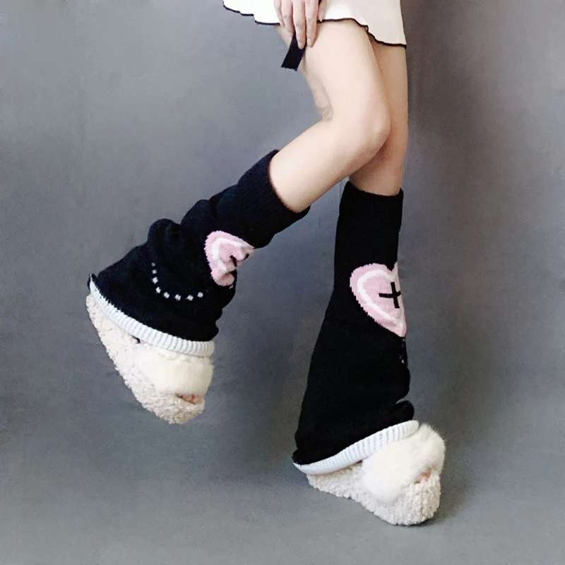 Leg Warmers - Black & Pink - Cross & Heart - Image 4
