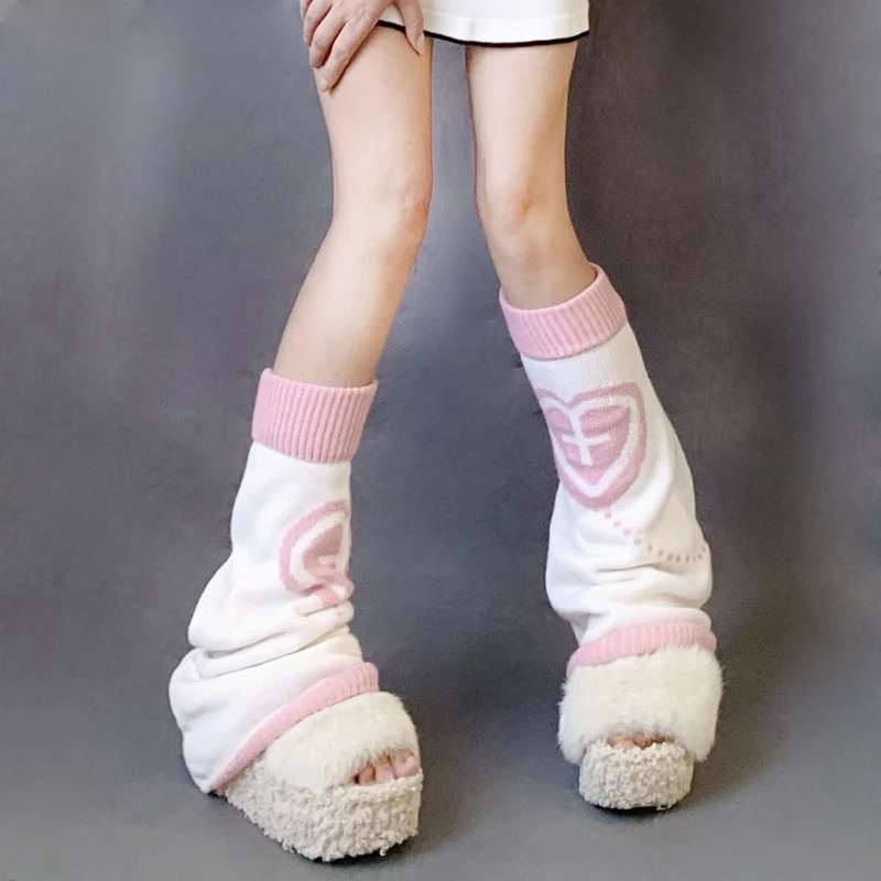Leg Warmers - White & Pink - Cross & Heart - Image 5